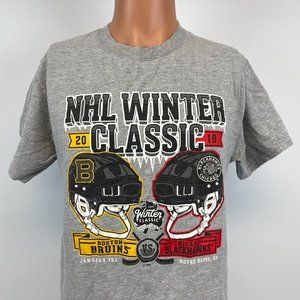 NHL Winter Classic Matchup T Shirt Boston Bruins Chicago Blackhawks 2019 Grey M